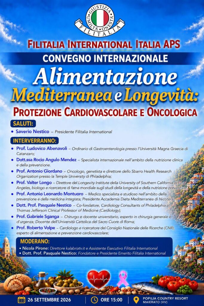 In Calabria il convegno internazionale di Filitalia dedicato all'alimentazione mediterranea e longevità